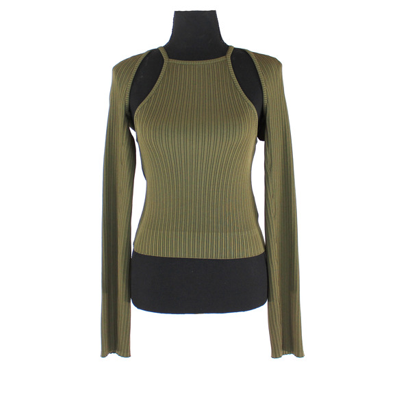 NICHOLAS Luna Khaki Green Rib Knit Racerback Tank Shrug Set S NEW Detatchable - Picture 2 of 6